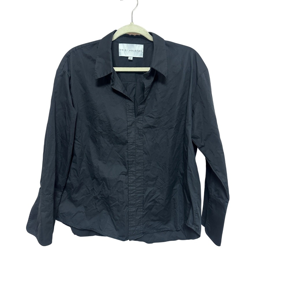 Heidi Houston Black 100% Cotton Button Down Shirt Long Sleeve Minimalist XL